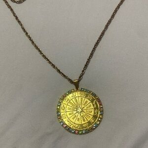Gold Pendant Necklace with Multicolor Gem Accents
